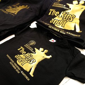 Photo of t-shirts with the King and I artwork for White Rock Theatre, Hastings